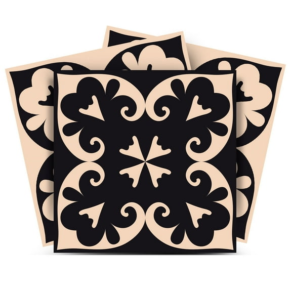 Mi Alma Floral Brown Black Tile Stickers - Removable Vinyl 4x4, 24 pcs