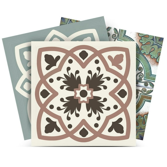 Mi Alma Floral Brown Green Tile Stickers - Removable Vinyl 4x4, 24 pcs