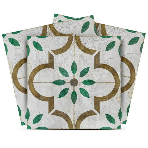 Mi Alma Floral Brown Green Tile Stickers - Removable Vinyl 4x4, 24 pcs