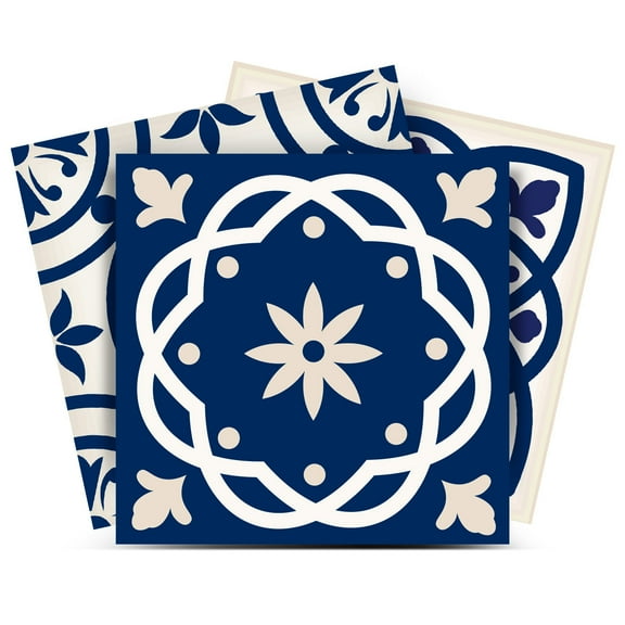 Mi Alma Floral Dark Blue Tile Stickers - Removable Vinyl 4x4, 24 pcs