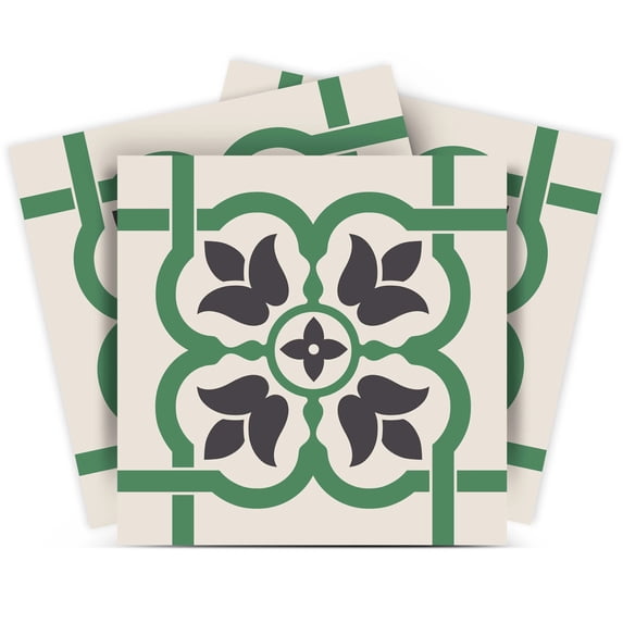 Mi Alma Floral Gray Green Tile Stickers - Removable Vinyl 4x4, 24 pcs