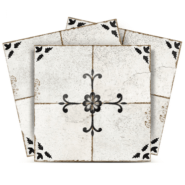 Mi Alma Floral Gray Tile Stickers - Removable Vinyl 4x4, 24 pcs