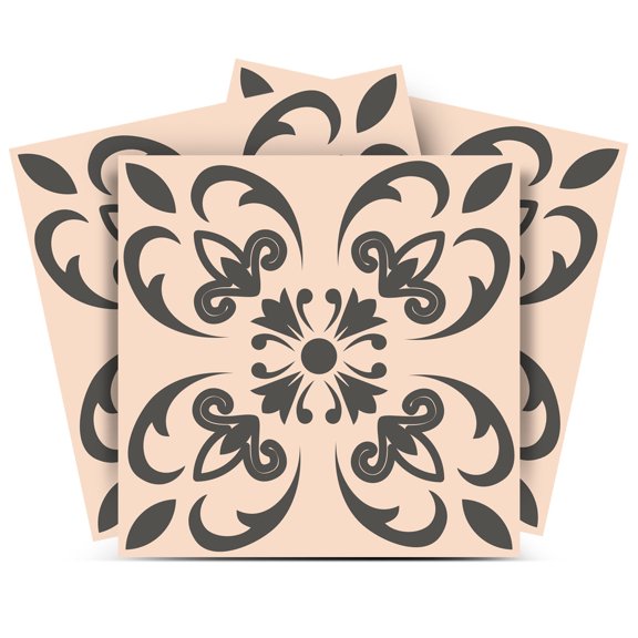 Mi Alma Floral Gray Tile Stickers - Removable Vinyl 4x4, 24 pcs