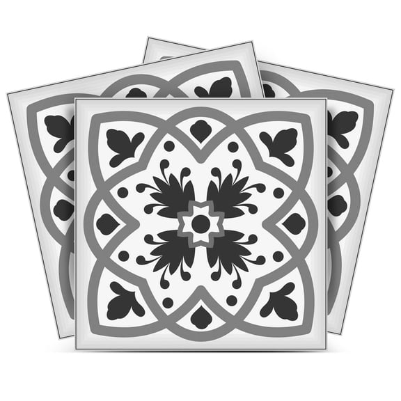 Mi Alma Floral Gray Tile Stickers - Removable Vinyl 4x4, 24 pcs