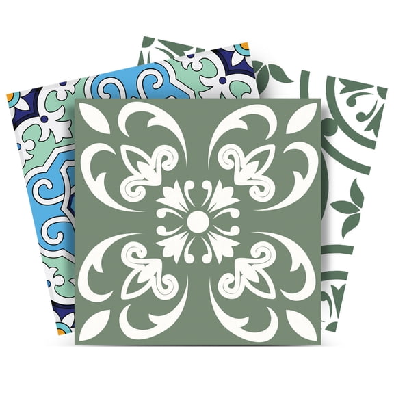 Mi Alma Floral Green Tile Stickers - Removable Vinyl 4x4, 24 pcs