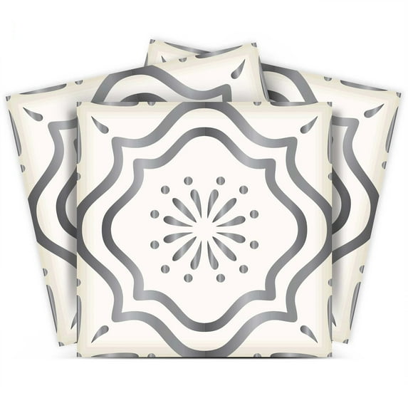 Mi Alma Floral Light Gray Tile Stickers - Removable Vinyl 4x4, 24 pcs