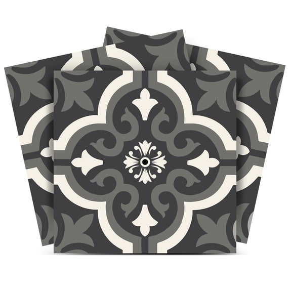 Mi Alma Floral Light Gray Tile Stickers - Removable Vinyl 4x4, 24 pcs
