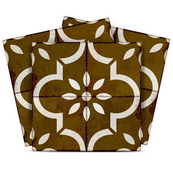 Mi Alma Floral Medium Brown Tile Stickers - Removable Vinyl 4x4, 24 pcs