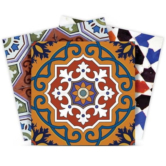 Mi Alma Floral Multicolor Tile Stickers - Removable Vinyl 4x4, 24 pcs