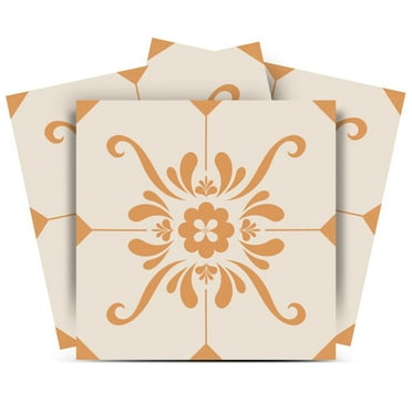 Mi Alma Floral Orange Cream Tile Stickers - Removable Vinyl 4x4, 24 pcs