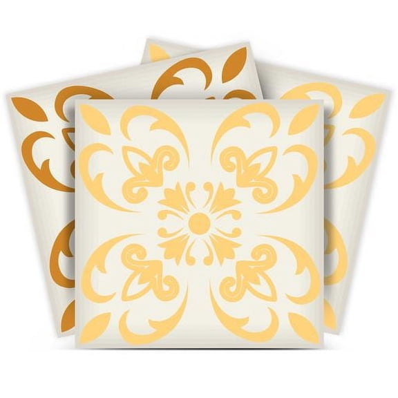 Mi Alma Floral Orange Yellow Tile Stickers - Removable Vinyl 4x4, 24 pcs