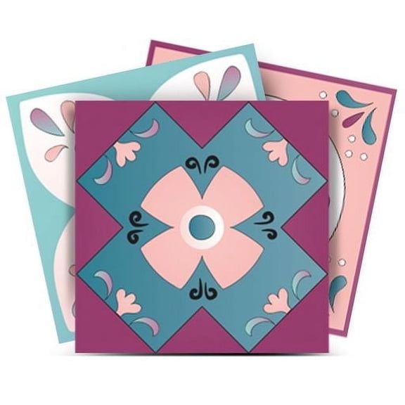 Mi Alma Floral Purple Blue Tile Stickers - Removable Vinyl 4x4, 24 pcs