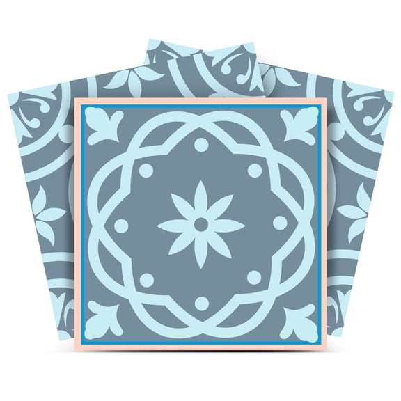 Mi Alma Floral Sky Blue Tile Stickers - Removable Vinyl 4x4, 24 pcs