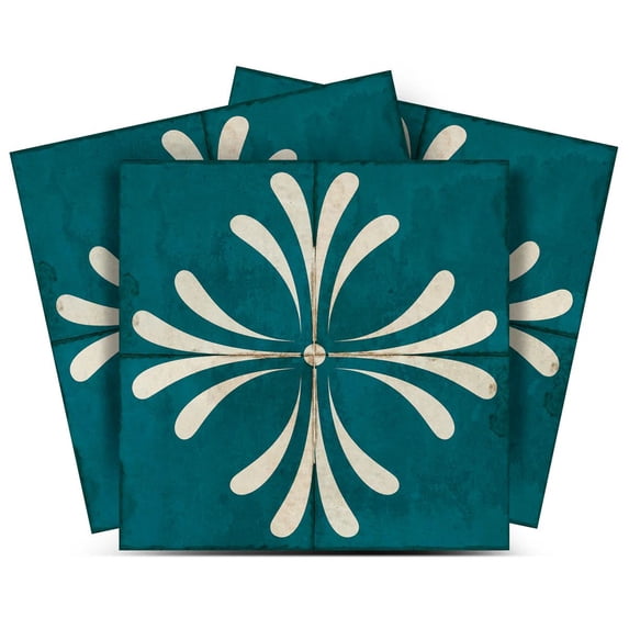 Mi Alma Floral Teal Peel & Stick Vinyl Backsplash Tiles 5x5, 24 pcs
