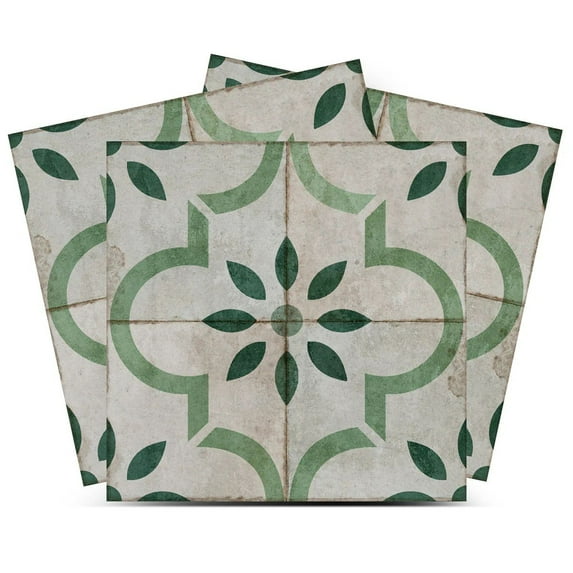 Mi Alma Floral Teal Peel & Stick Vinyl Backsplash Tiles 5x5, 24 pcs