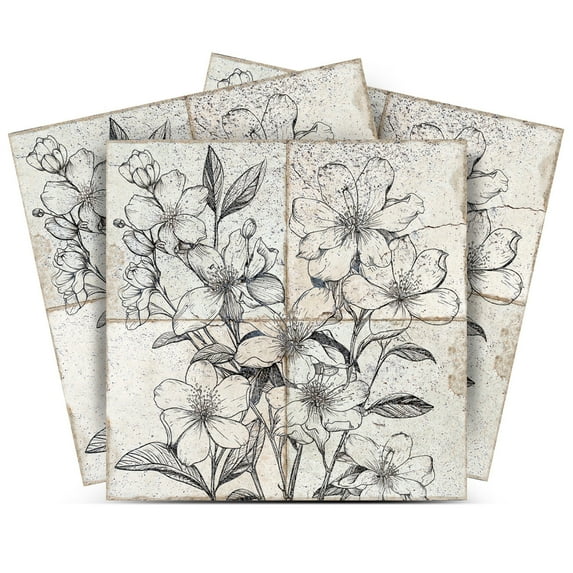 Mi Alma Flower Gray Tile Stickers - Removable Vinyl 4x4, 24 pcs