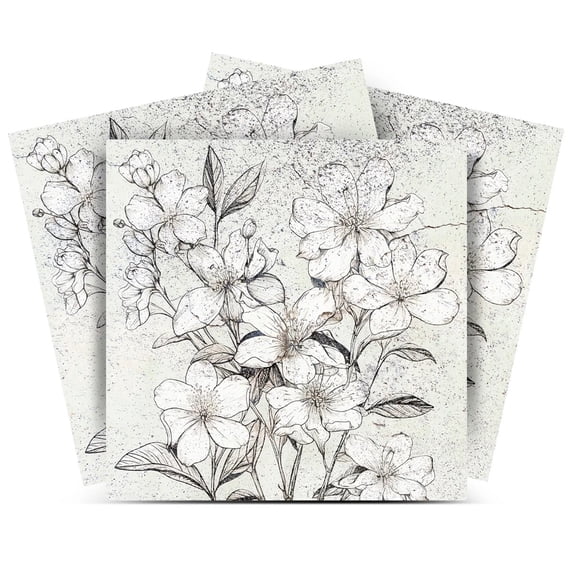 Mi Alma Flower Light Gray Tile Stickers - Removable Vinyl 4x4, 24 pcs