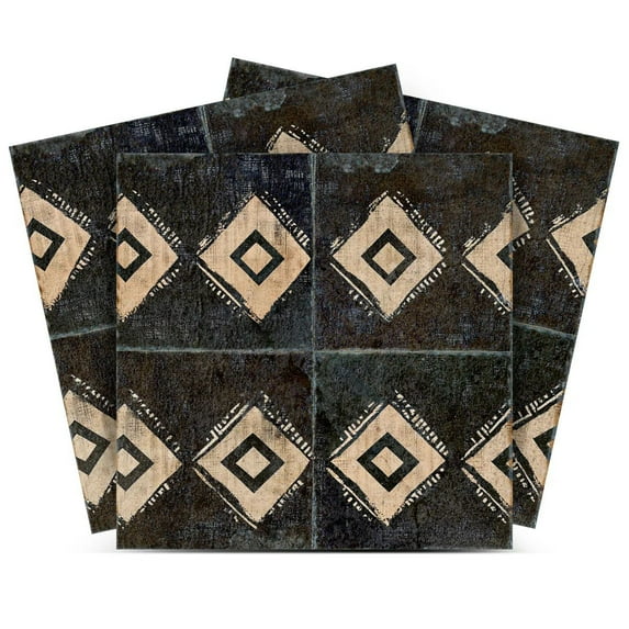 Mi Alma Geometric Black Beige Tile Stickers - Removable Vinyl 4x4, 24 pcs