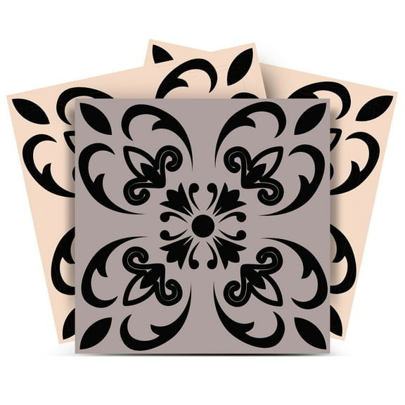 Mi Alma Gray Black Floral Peel & Stick Vinyl Backsplash Tiles 5x5, 24 pcs