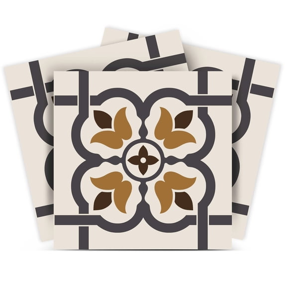Mi Alma Gray Brown Floral Peel & Stick Vinyl Backsplash Tiles 5x5, 24 pcs