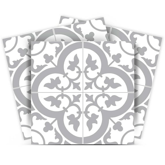 Mi Alma Gray Floral Peel & Stick Vinyl Backsplash Tiles 5x5, 24 pcs