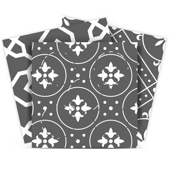 Mi Alma Gray White Floral Peel & Stick Vinyl Backsplash Tiles 5x5, 24 pcs