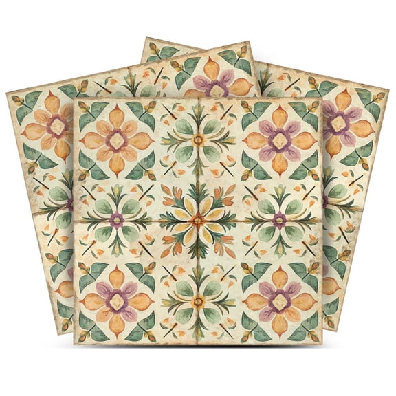 Mi Alma Green/Brown Floral Peel & Stick Vinyl Backsplash Tiles 5x5, 24 pcs