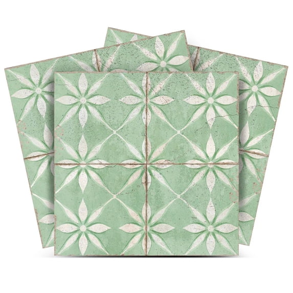 Mi Alma Green Floral Peel & Stick Tiles - Vinyl Backsplash 8x8