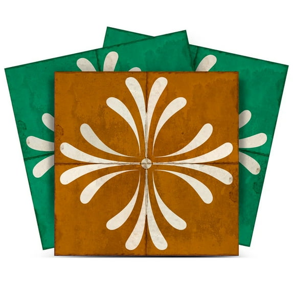 Mi Alma Green Gold Brown Vintage Flower Peel & Stick Tiles - Vinyl Backsplash 8x8