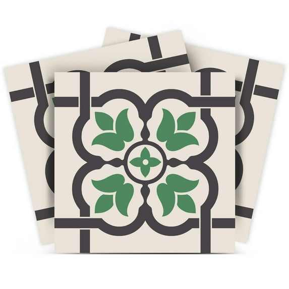 Mi Alma Green Gray Floral Peel & Stick Tiles - Vinyl Backsplash 8x8