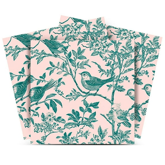 Mi Alma Green Pink Bird Peel & Stick Vinyl Backsplash Tiles 5x5, 24 pcs