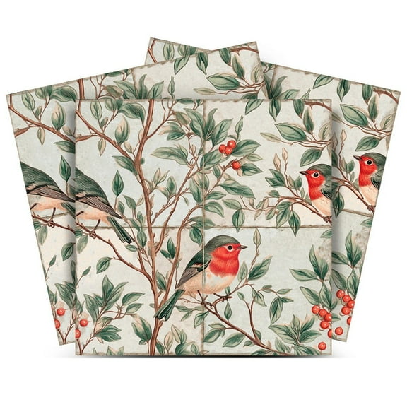 Mi Alma Green Red Birds Peel & Stick Tiles - Vinyl Backsplash 8x8