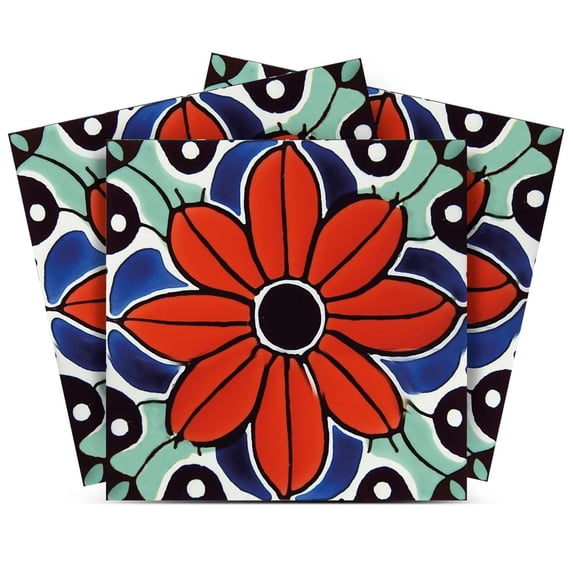 Mi Alma Green/Red Flower Peel & Stick Tiles - Vinyl Backsplash 8x8