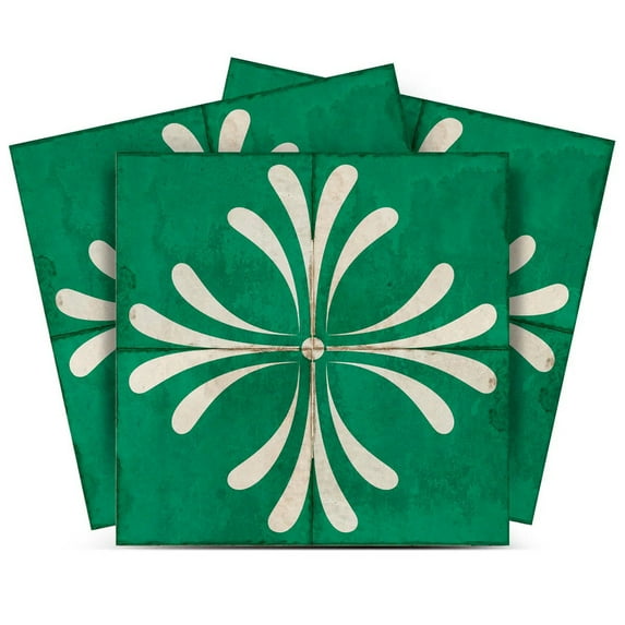 Mi Alma Green Vintage Flower Peel & Stick Tiles - Vinyl Backsplash 8x8
