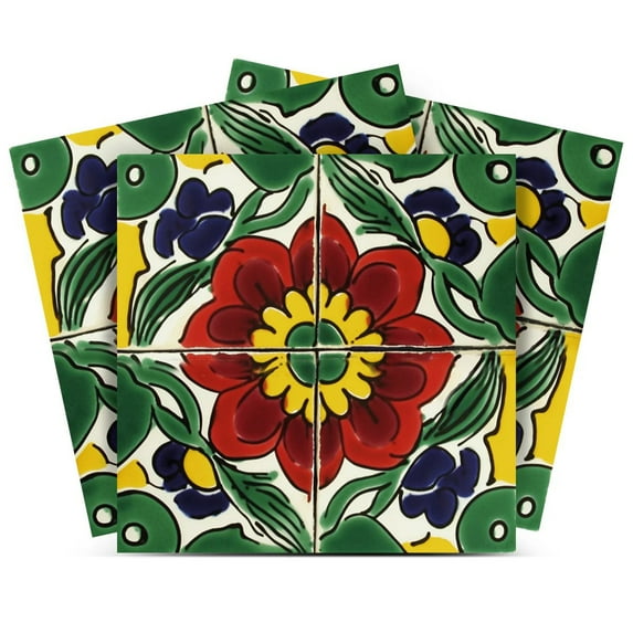 Mi Alma Green/Yellow Vintage Flower Peel & Stick Tiles - Vinyl Backsplash 8x8