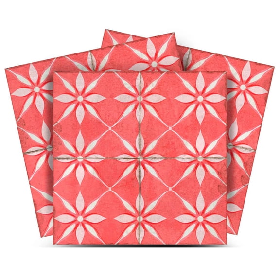 Mi Alma Indian Red Floral Tile Stickers - Removable Vinyl 4x4, 24 pcs