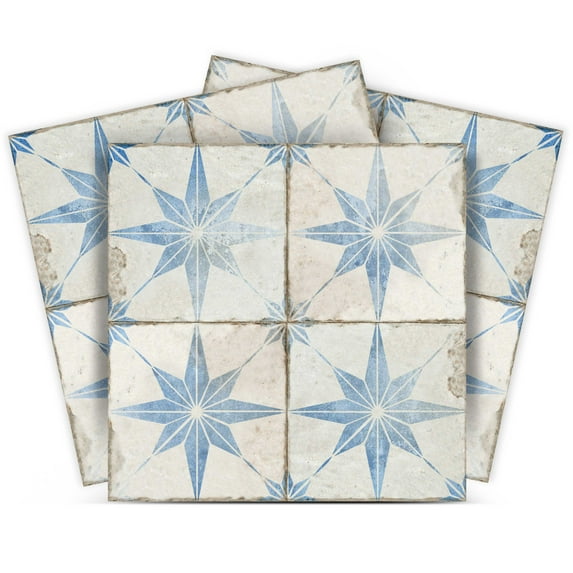 Mi Alma Light Blue Star Shaped Peel & Stick Vinyl Backsplash Tiles 5x5, 24 pcs