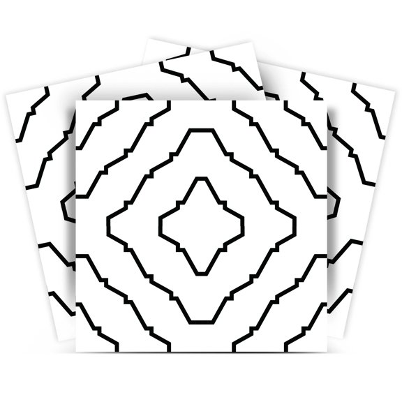 Mi Alma Line Pattern Black White Tile Stickers - Removable Vinyl 4x4, 24 pcs