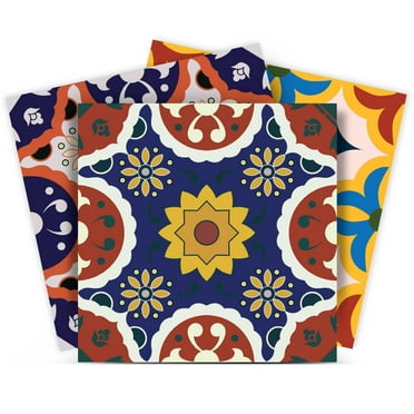 Mi Alma Mexican Green Pink Yellow Tile Stickers - Removable Vinyl 4x4, 24 pcs