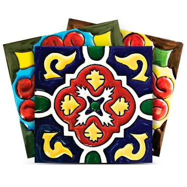 Mi Alma Mexican Multicolor Tile Stickers - Removable Vinyl 4x4, 24 pcs