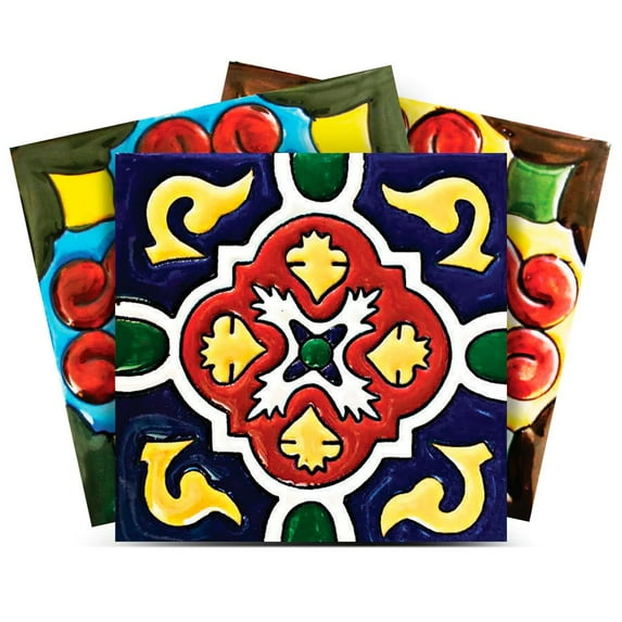 Mi Alma Mexican Multicolor Tile Stickers - Removable Vinyl 4x4, 24 pcs