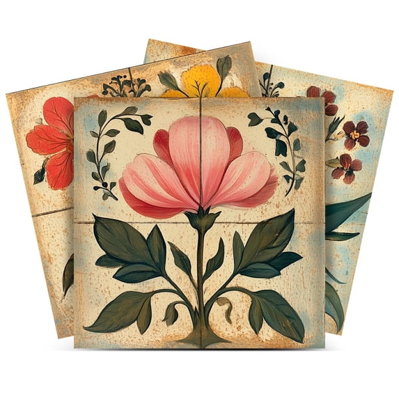 Mi Alma Multicolor Floral Peel & Stick Vinyl Backsplash Tiles 5x5, 24 pcs