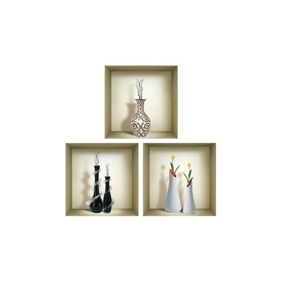 Mi Alma Multicolor Vase 3D Niche Vinyl Wall Stickers - Easy To Apply 3pcs