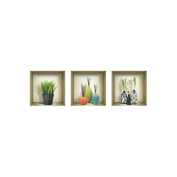 Mi Alma Multicolor Vase 3D Niche Wall Art Decals - Removable Vinyl 3pcs