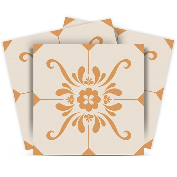 Mi Alma Orange Cream Floral Peel & Stick Tiles - Vinyl Backsplash 8x8