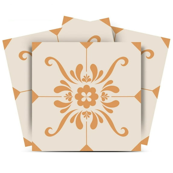 Mi Alma Orange Cream Floral Peel & Stick Vinyl Backsplash Tiles 5x5, 24 pcs