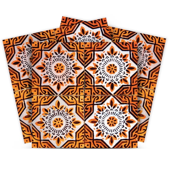 Mi Alma Orange Mexican Peel & Stick Vinyl Backsplash Tiles 5x5, 24 pcs