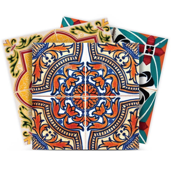 Mi Alma Orange Multi Vintage Peel & Stick Vinyl Backsplash Tiles 5x5, 24 pcs