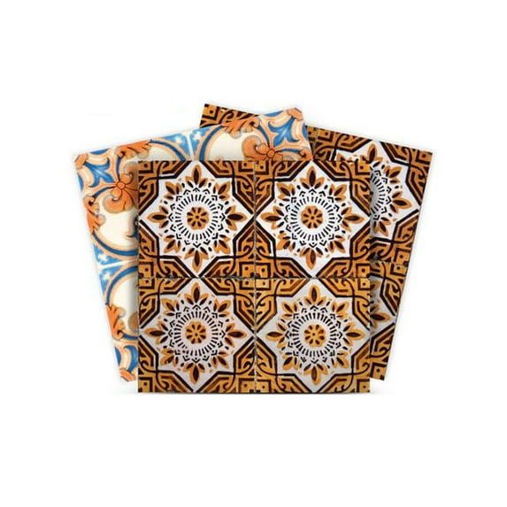 Mi Alma Orange Yellow Mexican Peel & Stick Vinyl Backsplash Tiles 5x5, 24 pcs