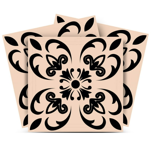 Mi Alma Peel & Stick Tiles - Black Floral Vinyl Backsplash 12x12